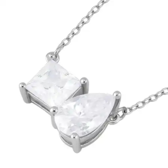 NWT 💎 MOISSANITE 'TOI ET MOI' DIAMOND 💎 PLATINUM OVER STERLING SILVER NECKLACE - Picture 5 of 10